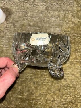 alpina Crystaline Clear Cut Glass Footed Candy Dish